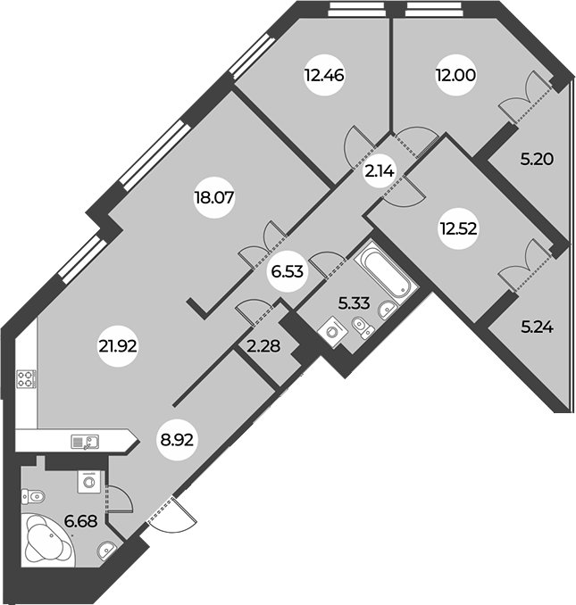 3-комнатная квартира 114.07 м², 18/24 эт., ЖК «Огни Залива»